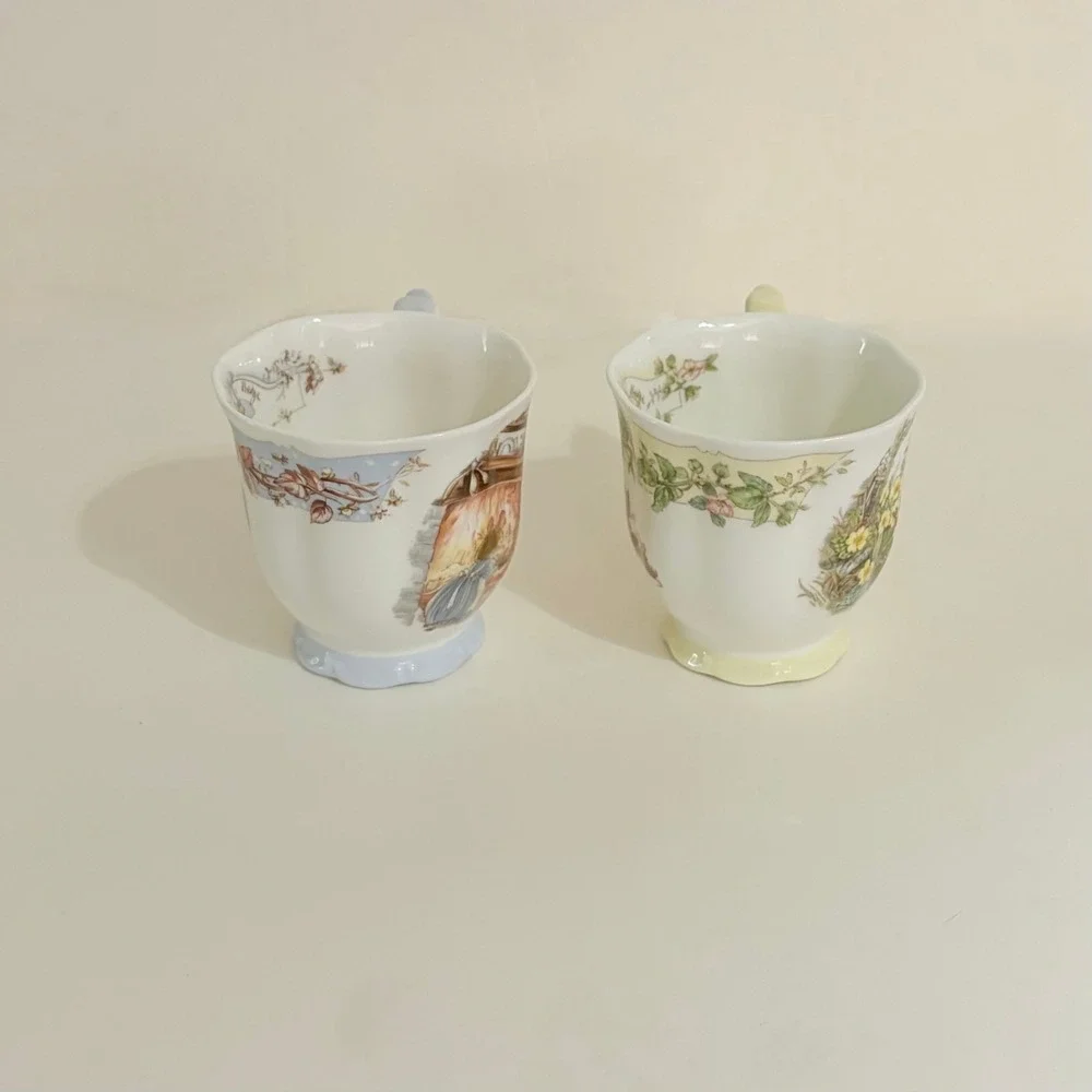 Set 2 Vintage ROYAL DOULTON Brambly Hedge Winter Spring Beaker‎ Tea Cups 1983